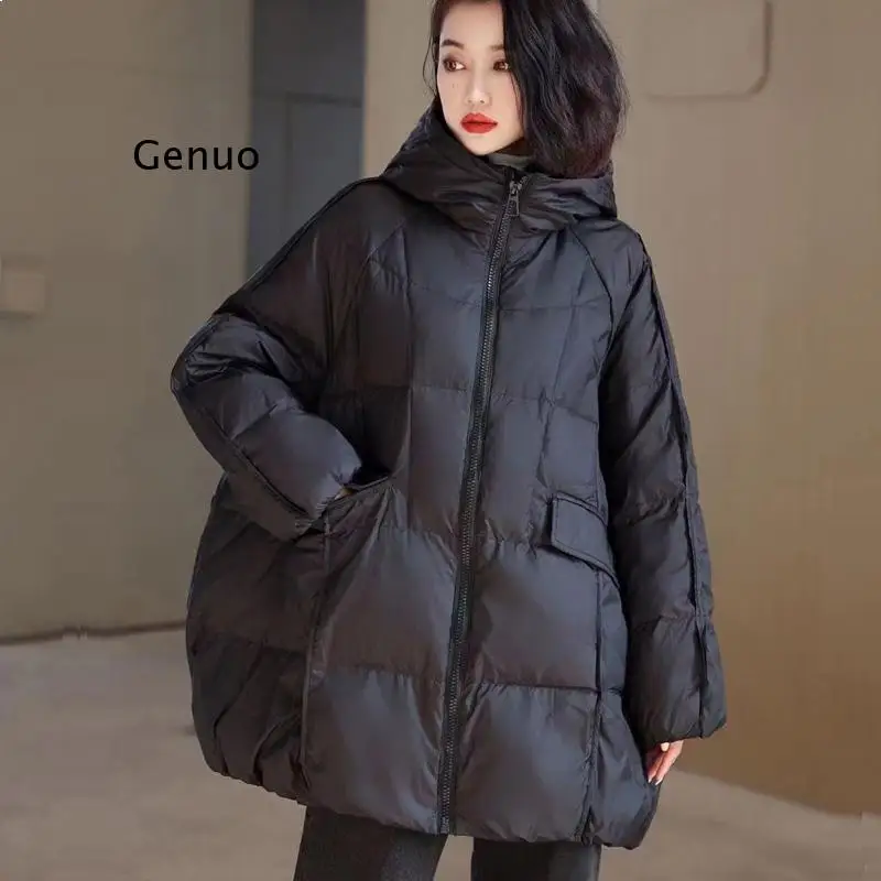 Women 90% White Duck Down Jacket Hooded Autumn Winter Warm Oversize Puffer Coat Casual Loose Thick Parkas Female Outwear