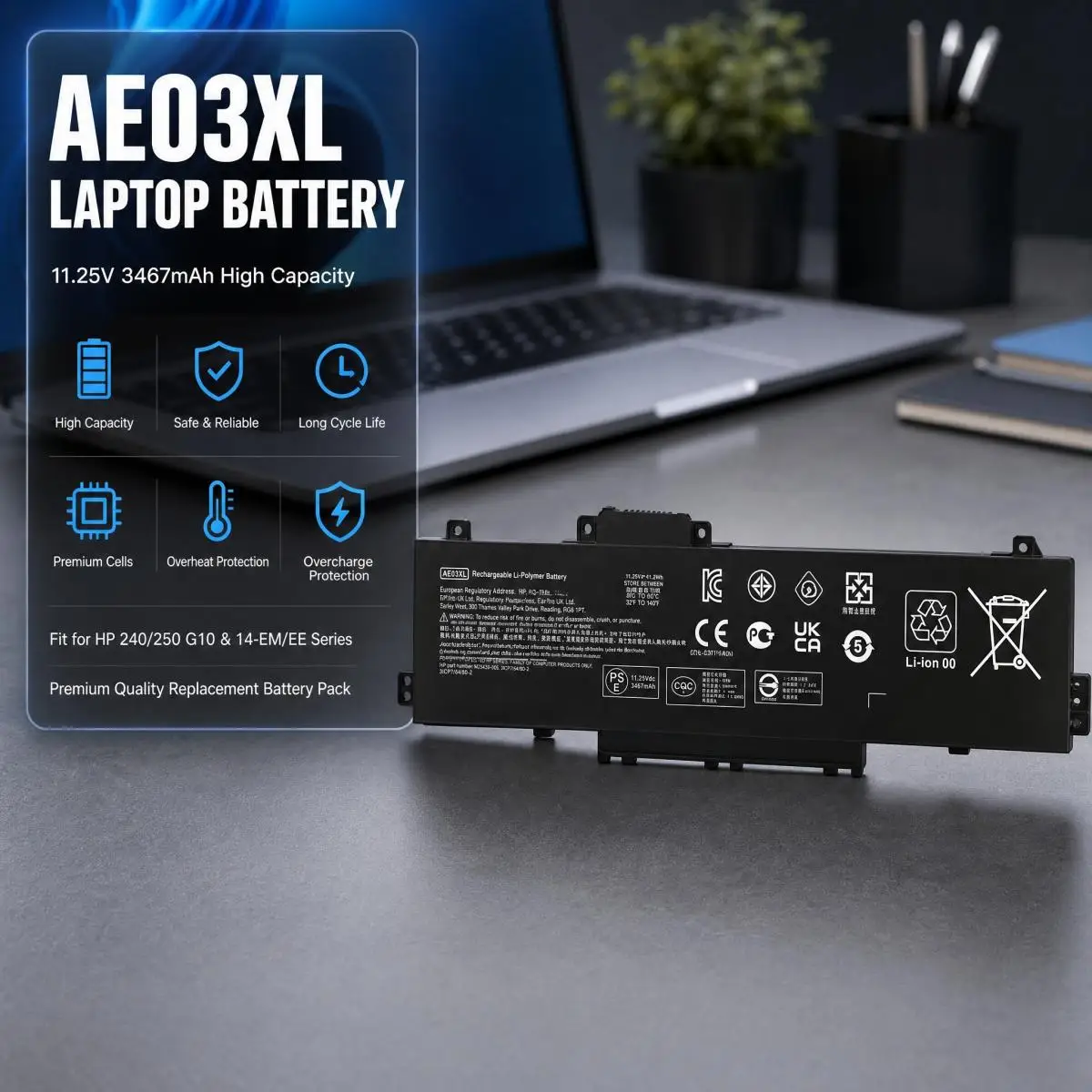 AE03XL Rechargeable Notebook Battery Pack 3467mAh Fit for HP 240 245 246 250 255 G10 14-EE 14-EM 14Z-EM TPN-I141 I142 Q286 Q287