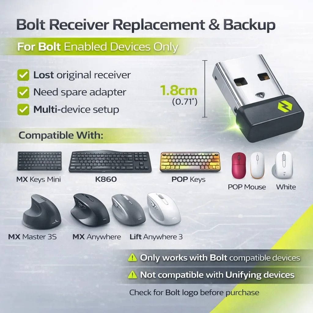 Wireless USB/USB-C Receiver Adapter Fit for Logi Bolt Mouse and Keyboard MX Keys mini、K860、New LIFT VERTICAL Wireless Receiver view 4