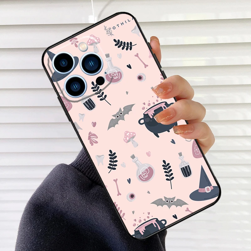 الوردي القط الجمجمة الساحرة الساحرة سيليكون جراب هاتف آيفون 17 الهواء 17 برو 17 برو ماكس غطاء كامل فوندا