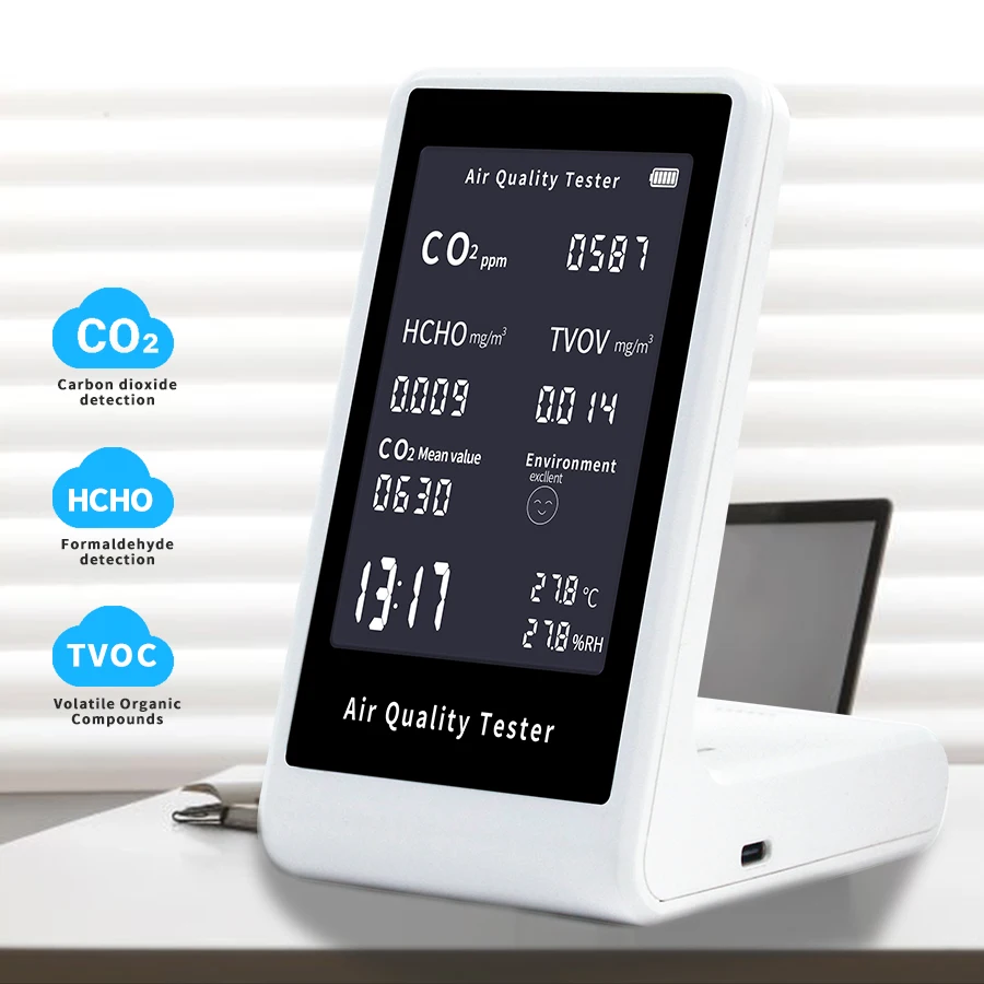 多機能デジタル空気質モニター-co2-tvoc-hchoメーター-デジタル温度湿度テスター-家庭用空気検知器