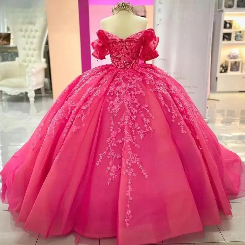 

Gorgeous Fuchsia Women Party Occasion Dresses Off Shoulder Sequined Ball Gown Vestidos De 15 Años Sweet 16 Quinceanera Dress New