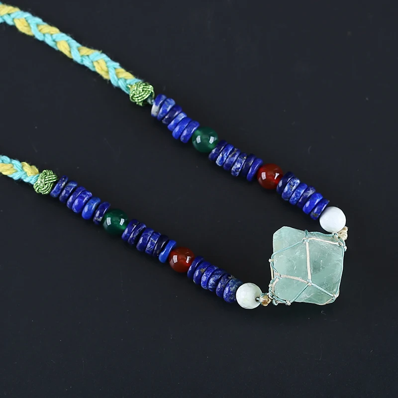 Natural Stone Fluorite Lapis Lazuli Necklace Accessories Beads For DIY Jewelry Making 32x31x29mm 8x4mm 28inch 41.8g