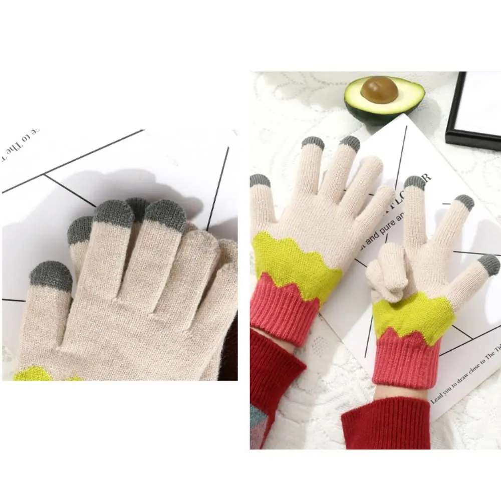 Fashion Warm Knitted Gloves Windproof Plush Stretch Knit Mittens Thick Crochet Glove Men Women