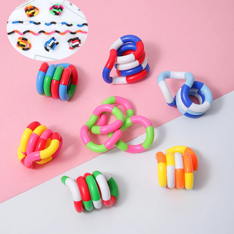 4Pcs Colorful Twisted Ring Magic Figet Trick Rope Stress Relief Toys for Kid Birthday Party Favors School Rewards Goodie Bag