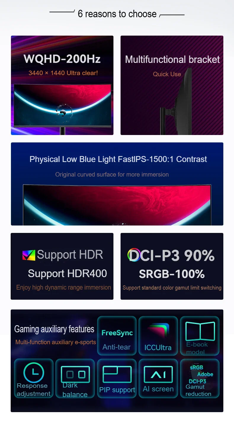34 Inch 21:9 Curved WQHD 200Hz Gaming Monitor | OEM/ODM | Distributor