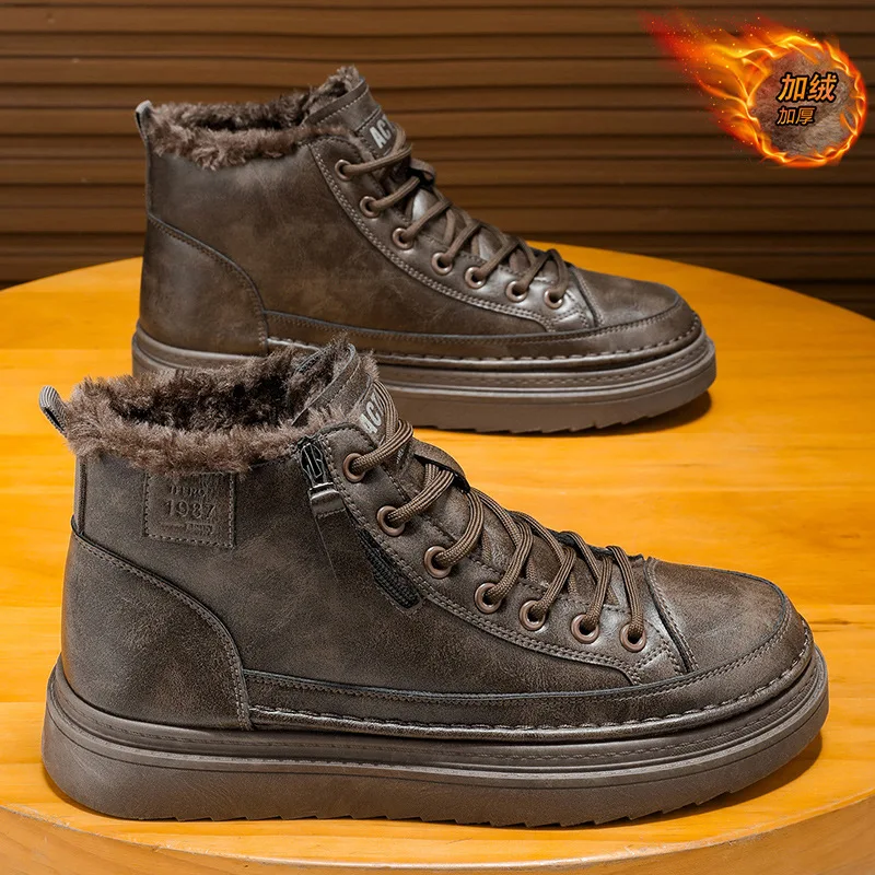 Men's winter sports fleece waterproof and anti-slip trendy and versatile thickened warm outdoor cotton shoes
