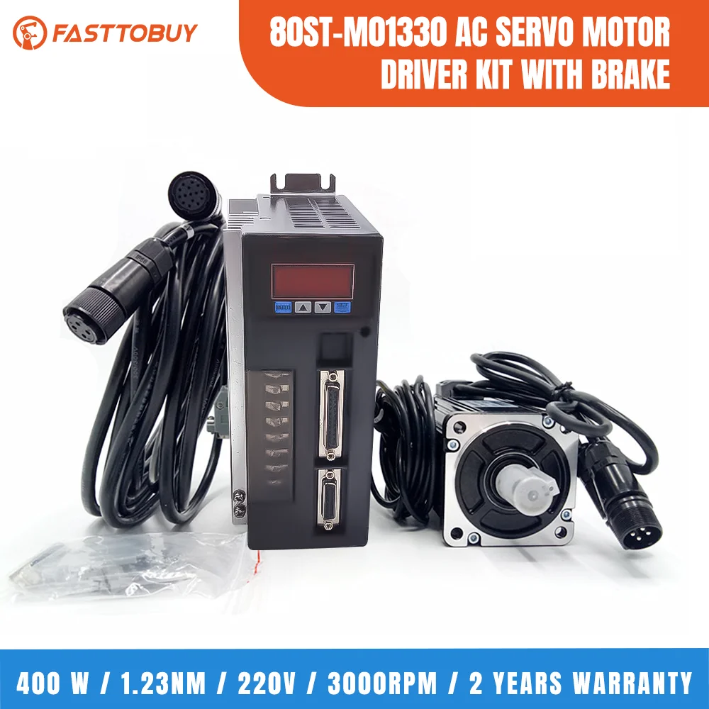 400W 3000rpm Servo Motor Driver Kit with Brake 80ST-M01330-BZ 1.27 Nm 220VAC for Wide Application with 2 Years Warranty