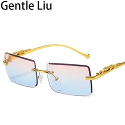 Rimless Rectangle Sunglasses Men Women 2024 Fashion Frameless Square Sun Glasses for Ladies Shades Leopard Eyewear UV400 Oculos