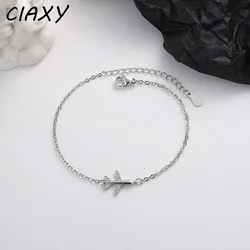 CIAXY Silver Color Inlaid Zircon Paper Airplane Bracelets for Women Simple Design Aircraft Bracelet Summer Jewelry