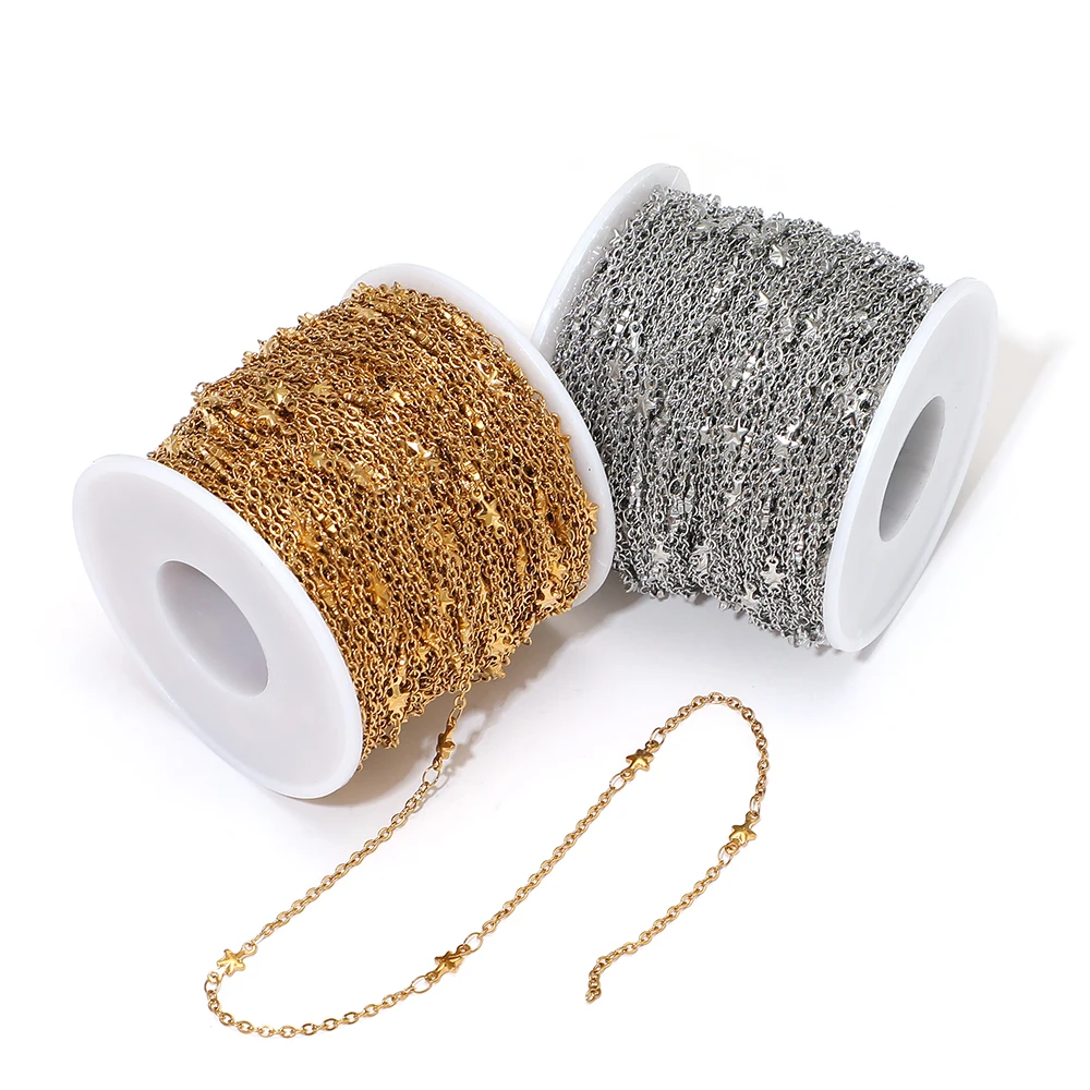2 Meter Edelstahl vergoldete Sternketten für modische Halsketten, Ohrringe, Schmuckzubehör, DIY-Schmuckherstellung für Damen, Armbänder, Großpackung – Detail 4