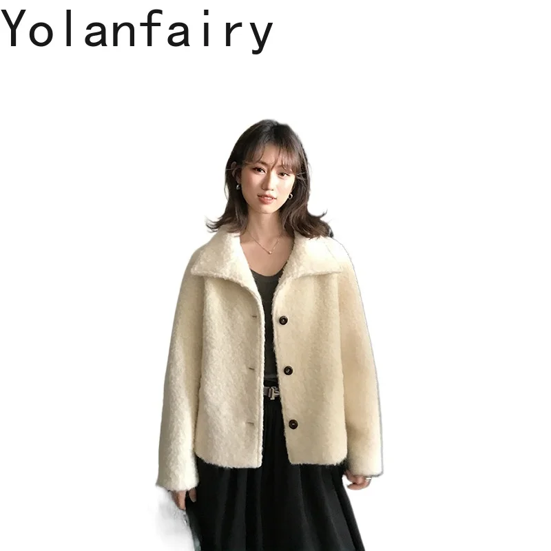 YOLANFAIRY Short 50% Wool Coat Women Autumn Winter High Quality Mohair Alpaca Cotton Blend Jacket Elegant Korean Coats Jackets
