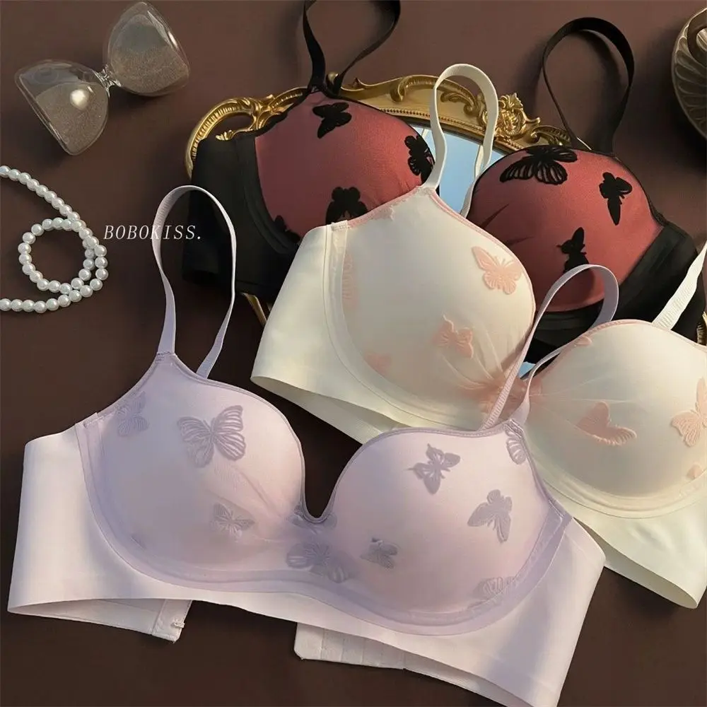 Lolita French Lace Butterfly Underwear For Women Gathered To Look Large No Steel Circles Back Breasts Anti Sagging Sexy Bra