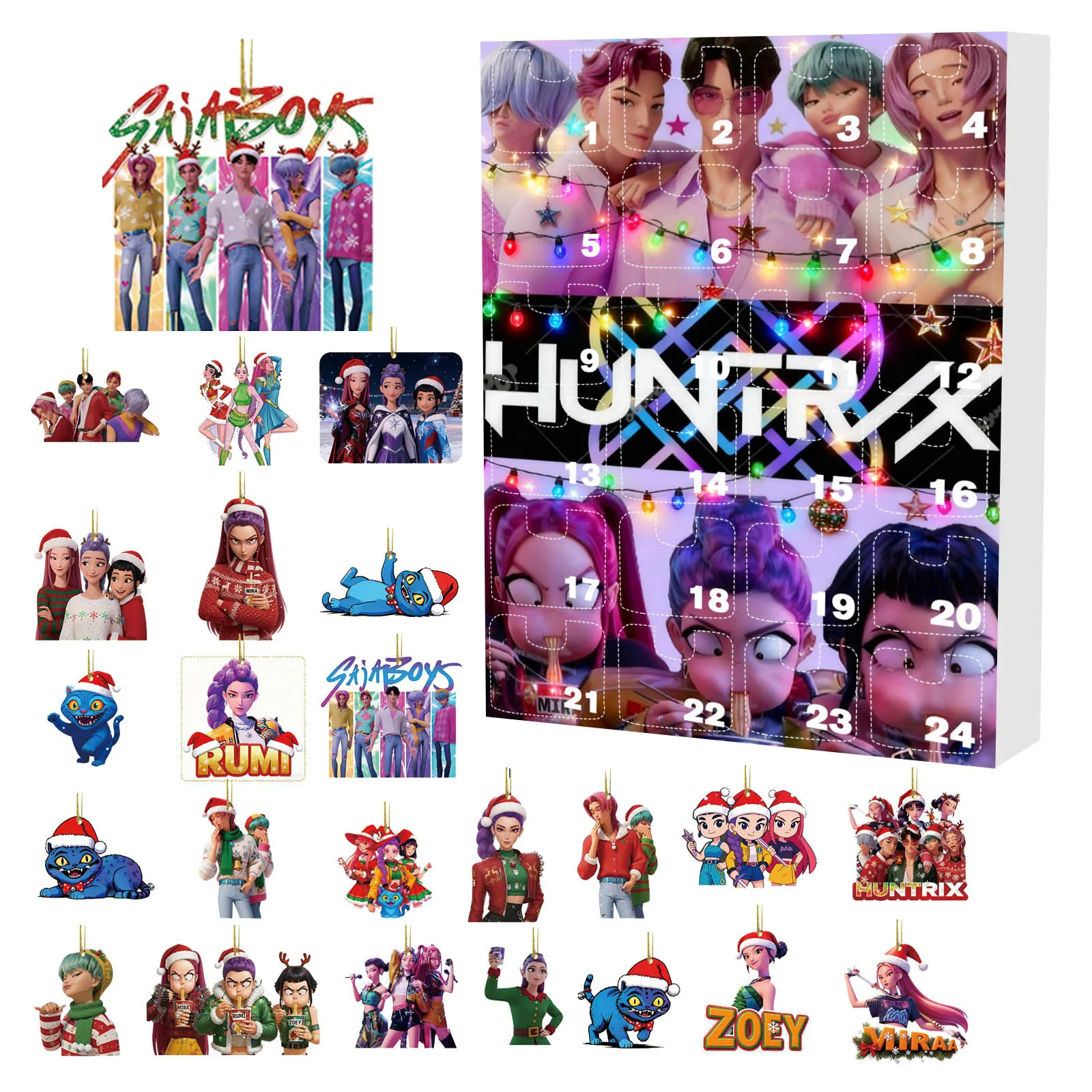 Kpop Hunters Demoned K-Pop Demon Huntersed Rumi Mira Zoey Tiger muñecos de Navidad caja ciega cuenta atrás calendario de Adviento regalo 24 días