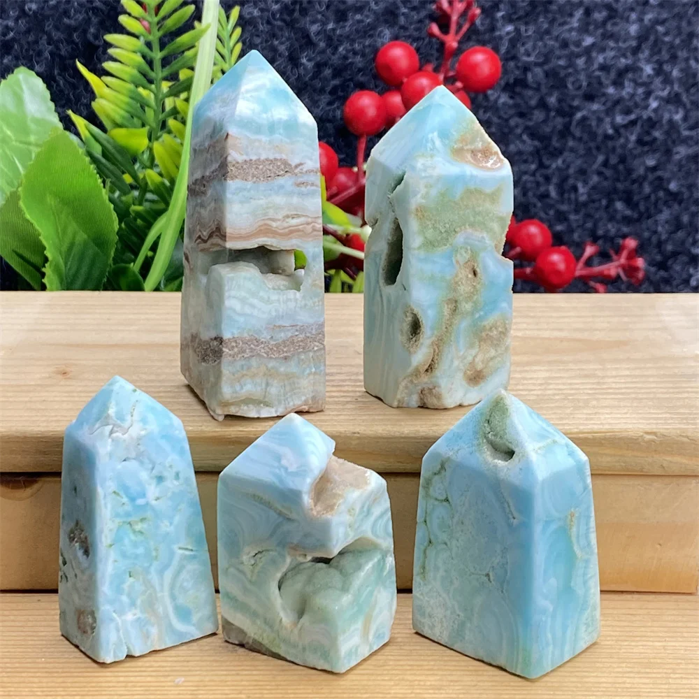 

Natural Blue Hemimorphite Hexagonal Crystal Wand Reiki Healing Polished Energy Obelisk Mineral Obelisk Home Decor Witchcraft Gif