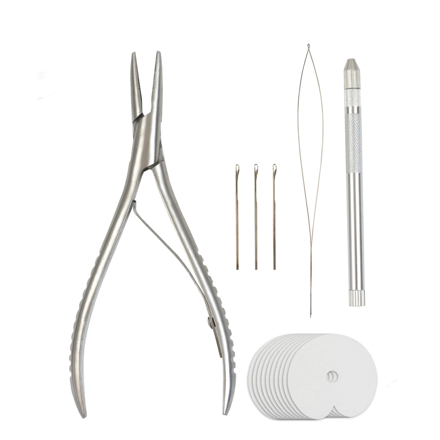 Hair Extensions Tool Kit Stainless Steel Hair Plier Aluminum Handle 4-in-1 Needles Kit and Heat Shield Guards