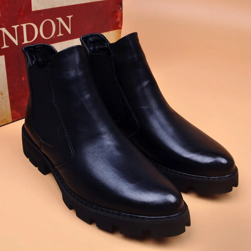 England designer mens boots black genuine leather shoes handsome chelsea boot party banquet dress trend platform botas masculina