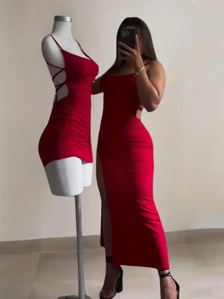 Vestido nuevo 2025 de verano, tirantes halter, estilo Spice Girl, ajustado a la cadera 6