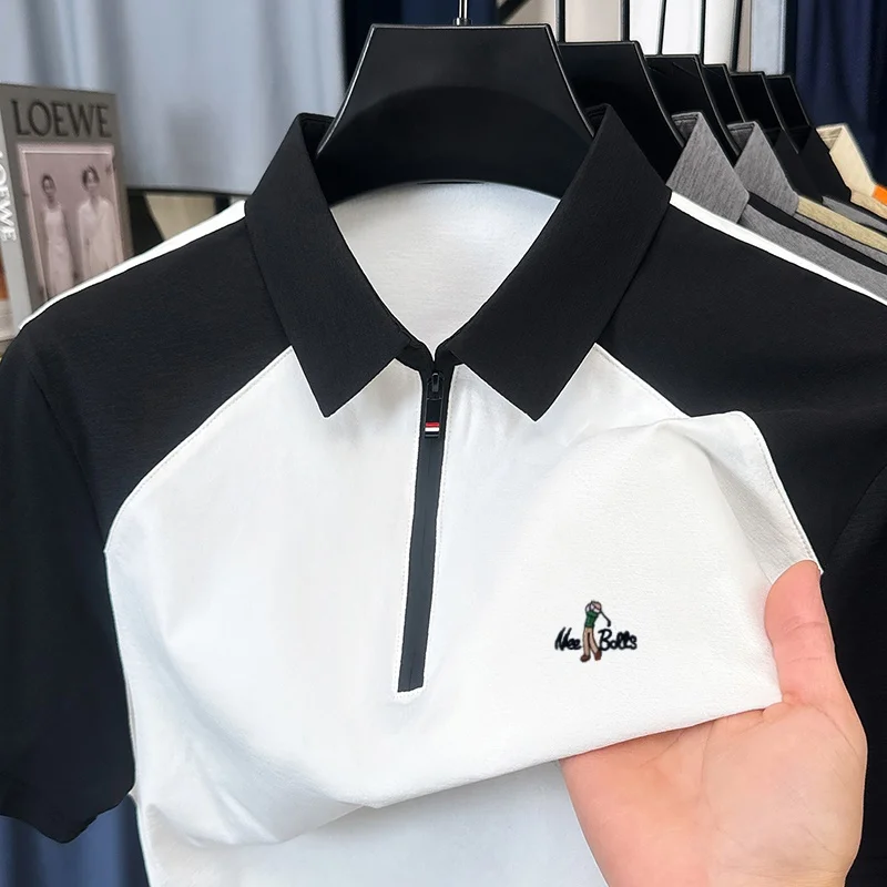 Light luxury men's short sleeve polo shirt brand high-end new trend golf embroidery half zipper casual breathable summer T-shirt
