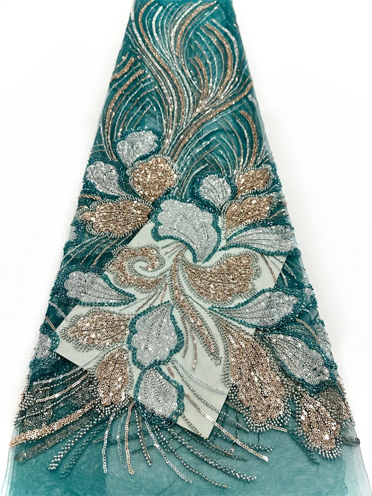 Африканский тюль, кружевная ткань, 2025 г., французская сетчатая ткань с бусинами, вышивка, блестки, кружево, тюль, сетка, нигерийское платье, 5 ярдов