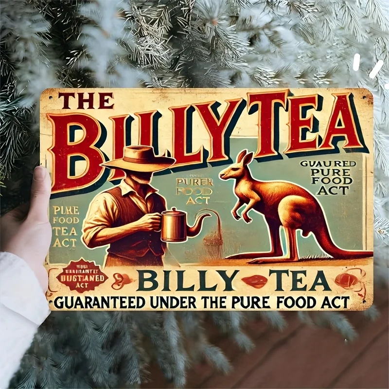 D Graphic Design, Vintage Style Billy Tea Aluminum Sign, Compliant with Australian Food Regulations, Genuine Quality Guaranteed, Vintage Wall Decoration, Suitable for Home Kitchens, Bars, Cafes, Easy to Hang, Suitable for Both Indoor and Outdoor Use, Size 19.81X 29.97cm , Is the Perfect Room Decoration, 2D Graphic Design