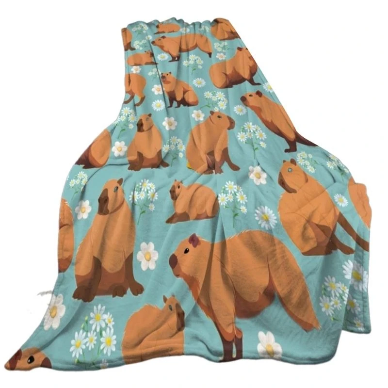 LX0C Boppette flanella morbida Coperte invernali calde per letto Capybaras Print Posuto Trova divano Copertura da letto