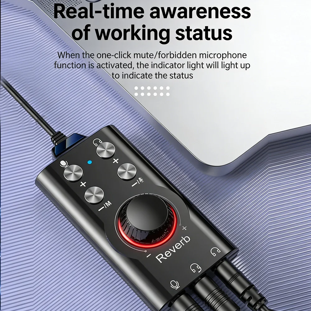 USB Sound Card Professional with Reverb, Plug-and-Play Audio Adapter for PC Laptop Phone PS4, Independent Volume Control