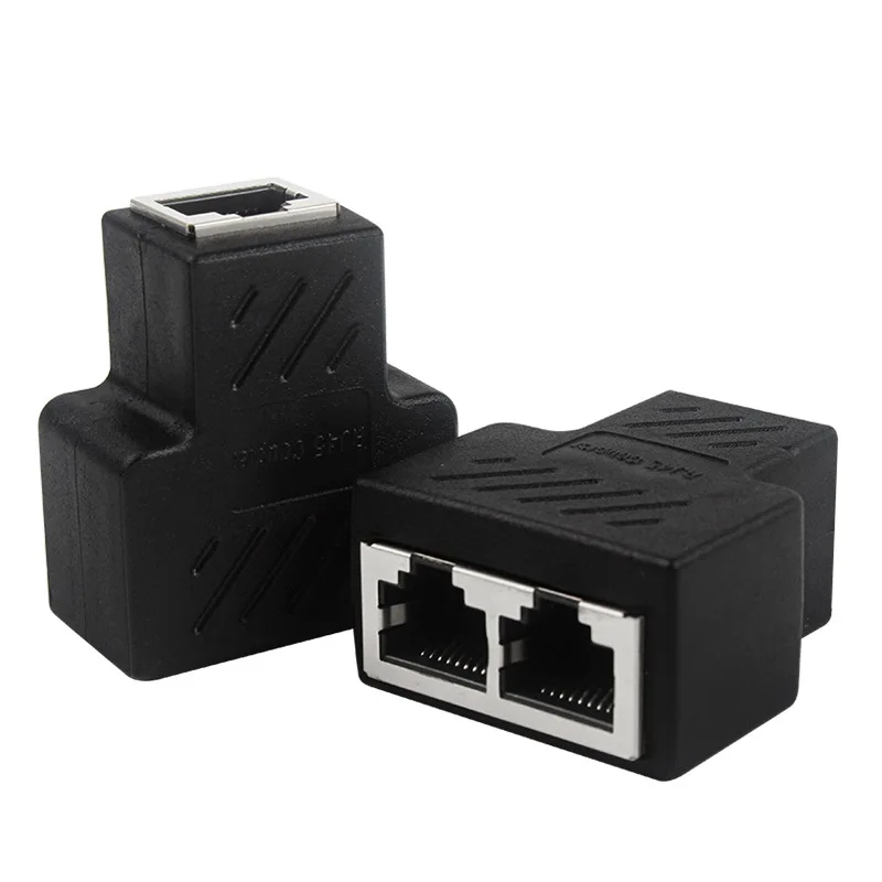 Black Ethernet Adapter Lan Cable Extender Splitter for Internet Connection Cat5 RJ45 Splitter Coupler Contact Modular Plug