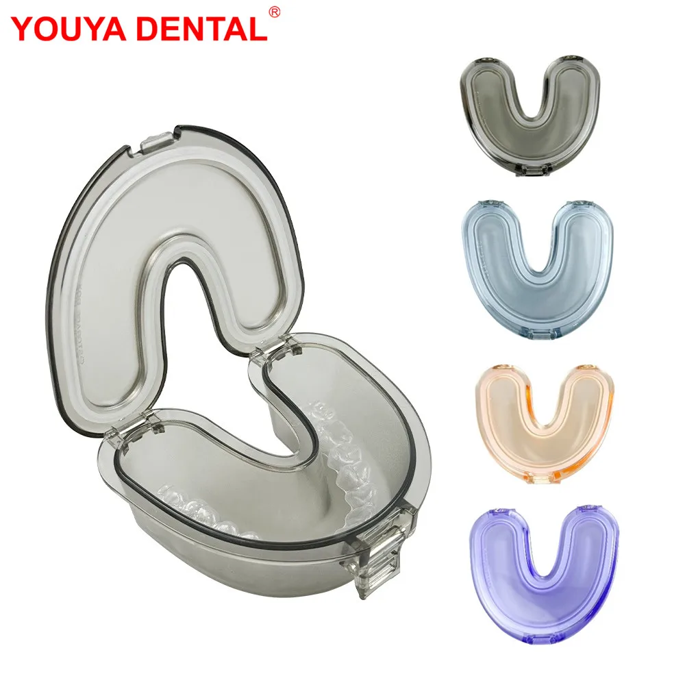 

Dental Braces Storage Box Leak Proof Orthodontic Retainer Case U-Shaped Denture Box Case Transparent Sealed Mouthguard Container