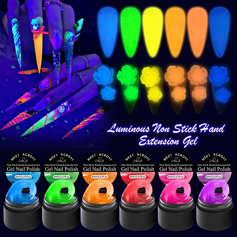 4/5/6 Stück leuchtendes, antihaftbeschichtetes Handverlängerungs-Gel-Nagellack-Set, 3D-Formung/Bildhauerei/Schnitzerei, UV/LED-Gel, fluoreszierendes Neon-Hartgel