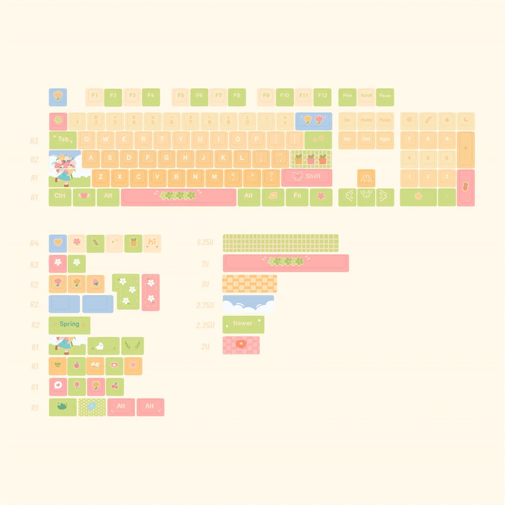 Custom Flowers Clusters Keycap KCA Profile 5 Side DYE Sublimation PBT 142 Keys/Set ISO Enter 1.75u 2u Shift 3u 6.25u 7u Spacebar