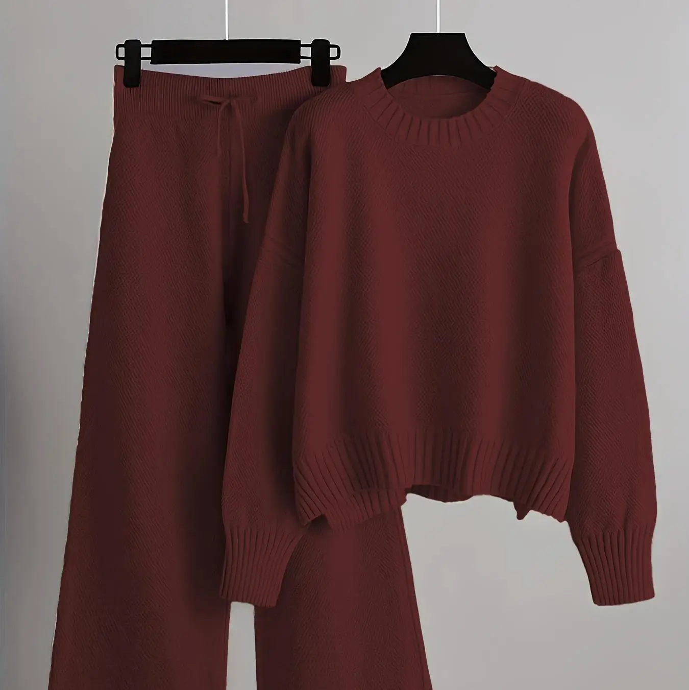 Herbst Winter Mode Lässig Gestrickte Faul Set frauen Lose Pullover Breite Bein Hosen Lange Hosen Zwei Stück Set