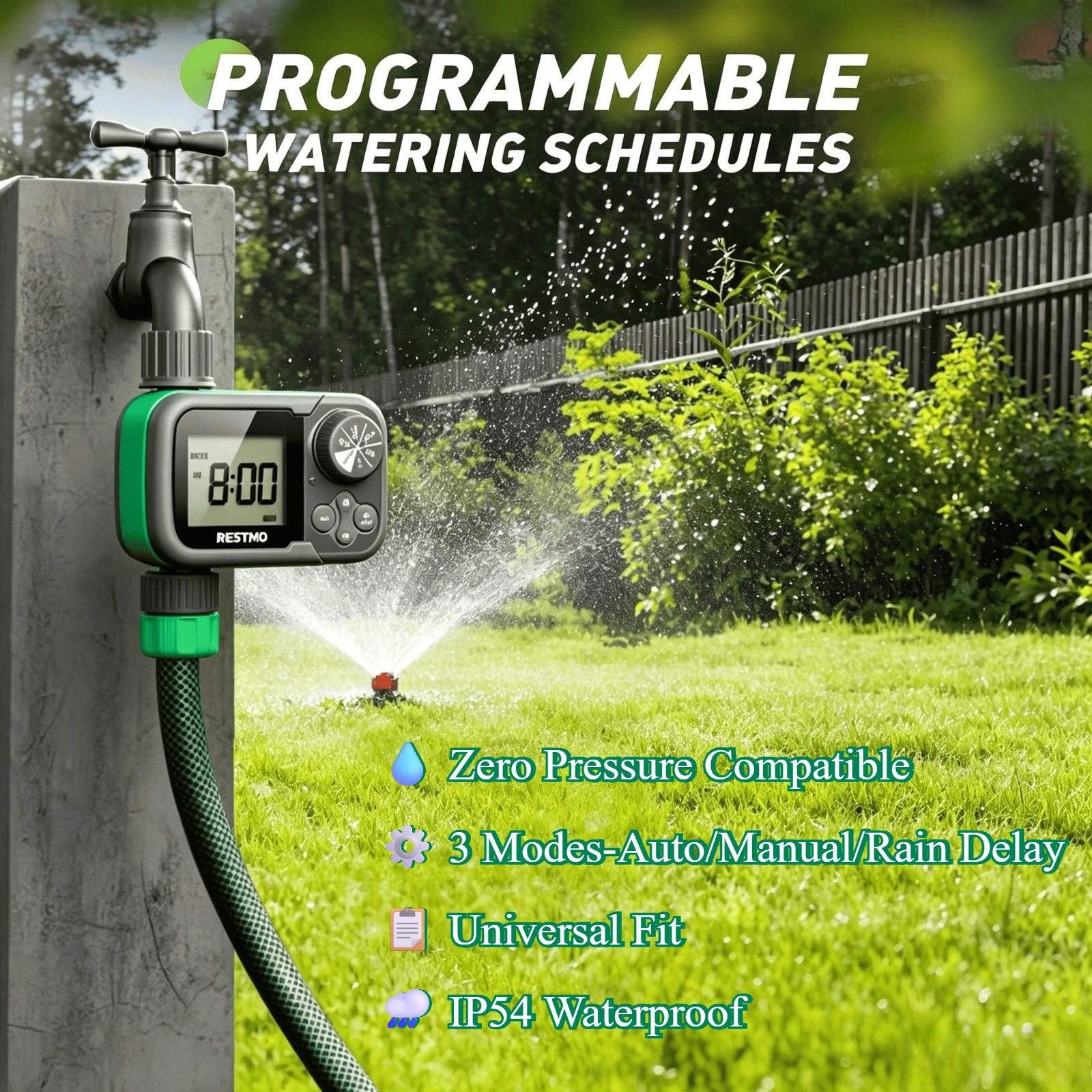 Ball Valve Water Timer Zero Pressure Outdoor Automatic Irrigation Faucet Controller for Lawn Greenhouse Auto Manual Rain Delay