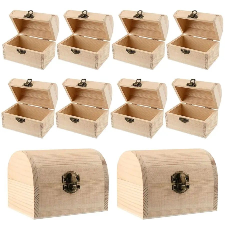 

Pack Unfinished Wood Box Wood Treasure Chest with Hinged Lid Small Treasure Box for DIY Crafts Art Hobbies Projects Jewelry Gift