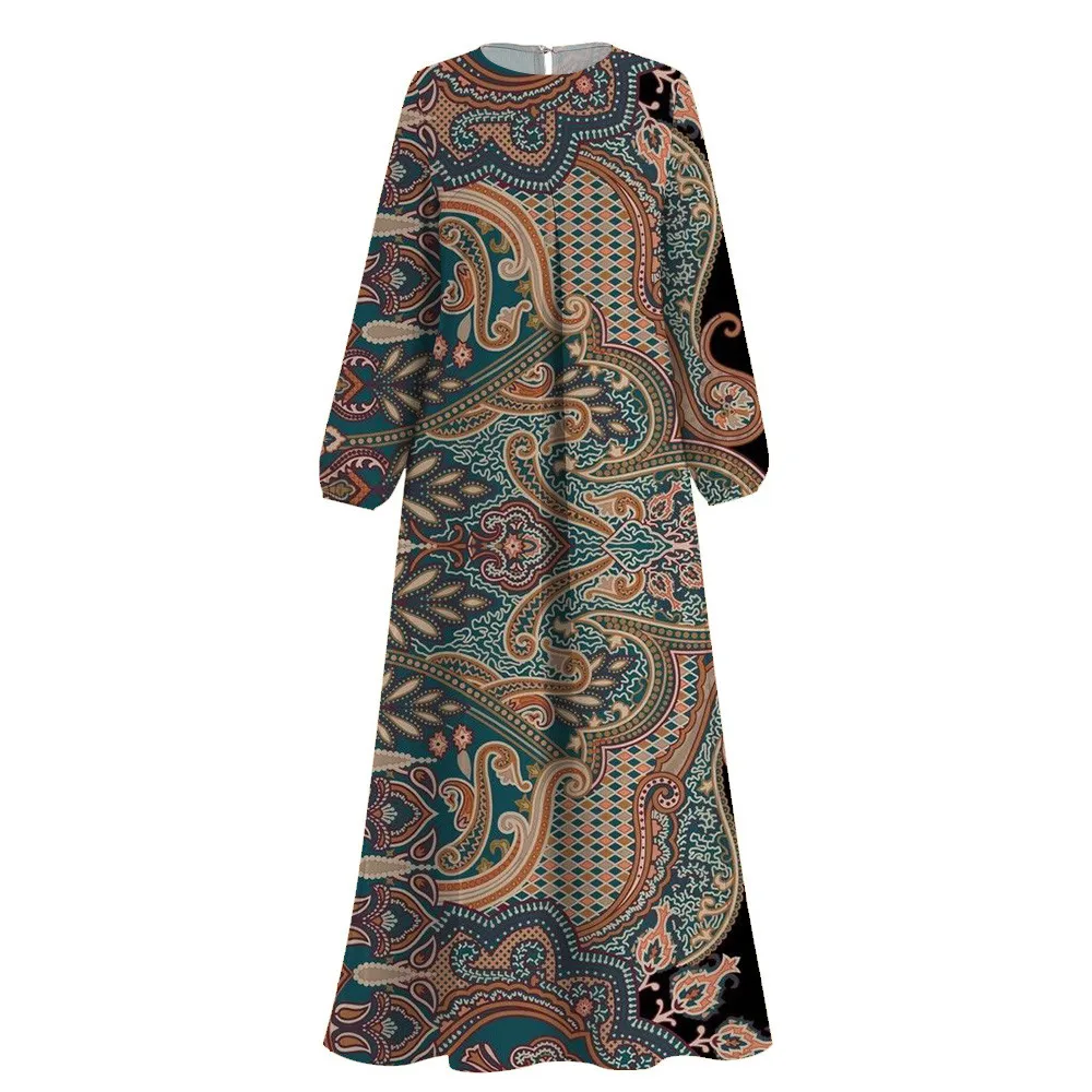 2024 Femme Ramadan Muslim Printing Abaya Demure Turkey Dubai Islam Clothing Abaya Round Neck Muslim Abayas African Dresses