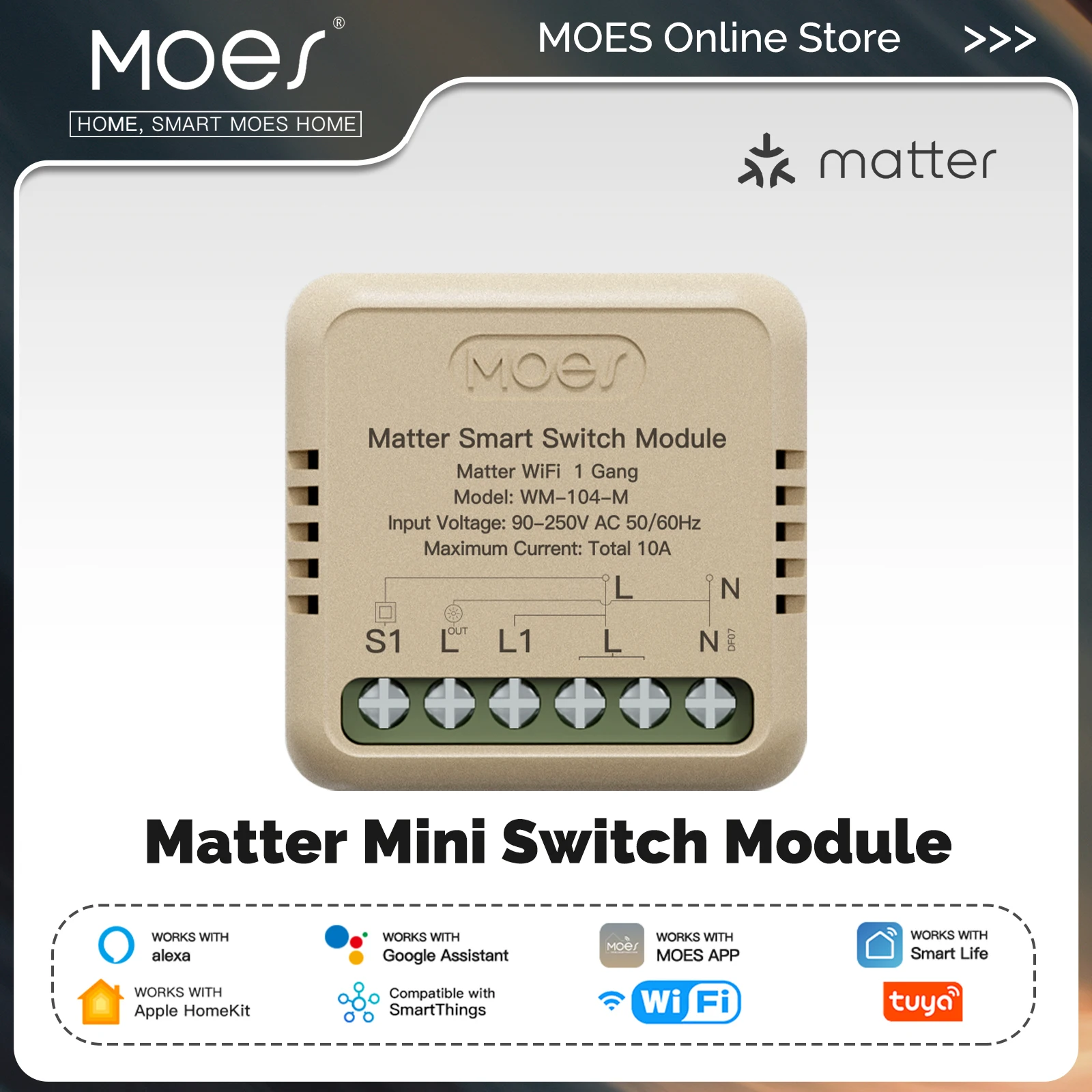 

MOES Tuya WiFi Matter Mini Smart Switch Module Relay Timer Home Automation App Remote Control Work With Alexa Google Home Apple