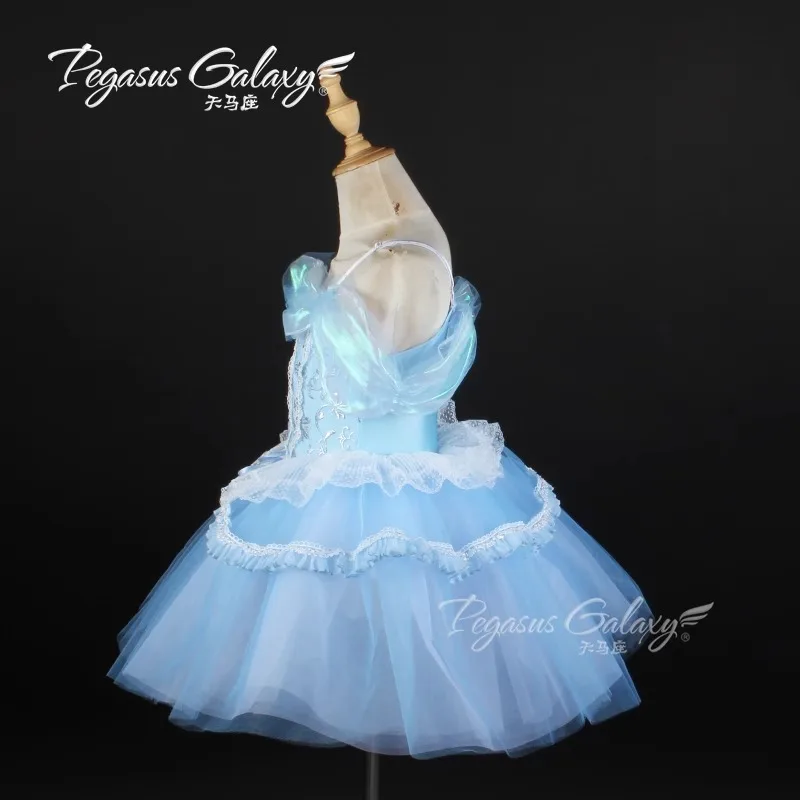 Abito tutù da balletto blu maniche a palloncino panno ricamato pizzo decorativo abito da principessa performance sul palco abbigliamento da ballo in garza