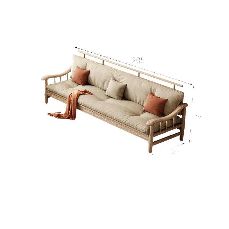 LMM small apartment simple living room corner fabric straight row sofa cream log wind