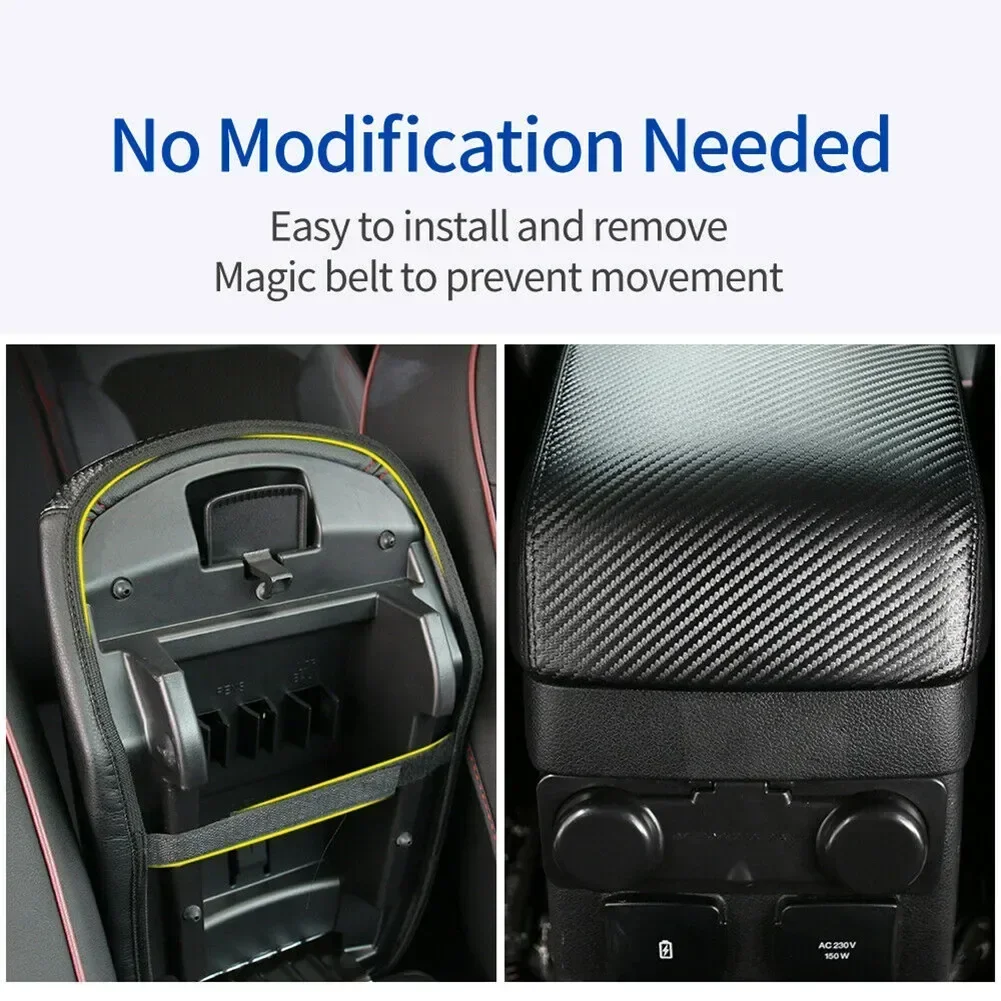 คาร์บอนพนักพิงฝาครอบหนัง Faux Armrest สีดําสําหรับ Ford Explorer 2011-19 Grain อะไหล่อุปกรณ์เสริม