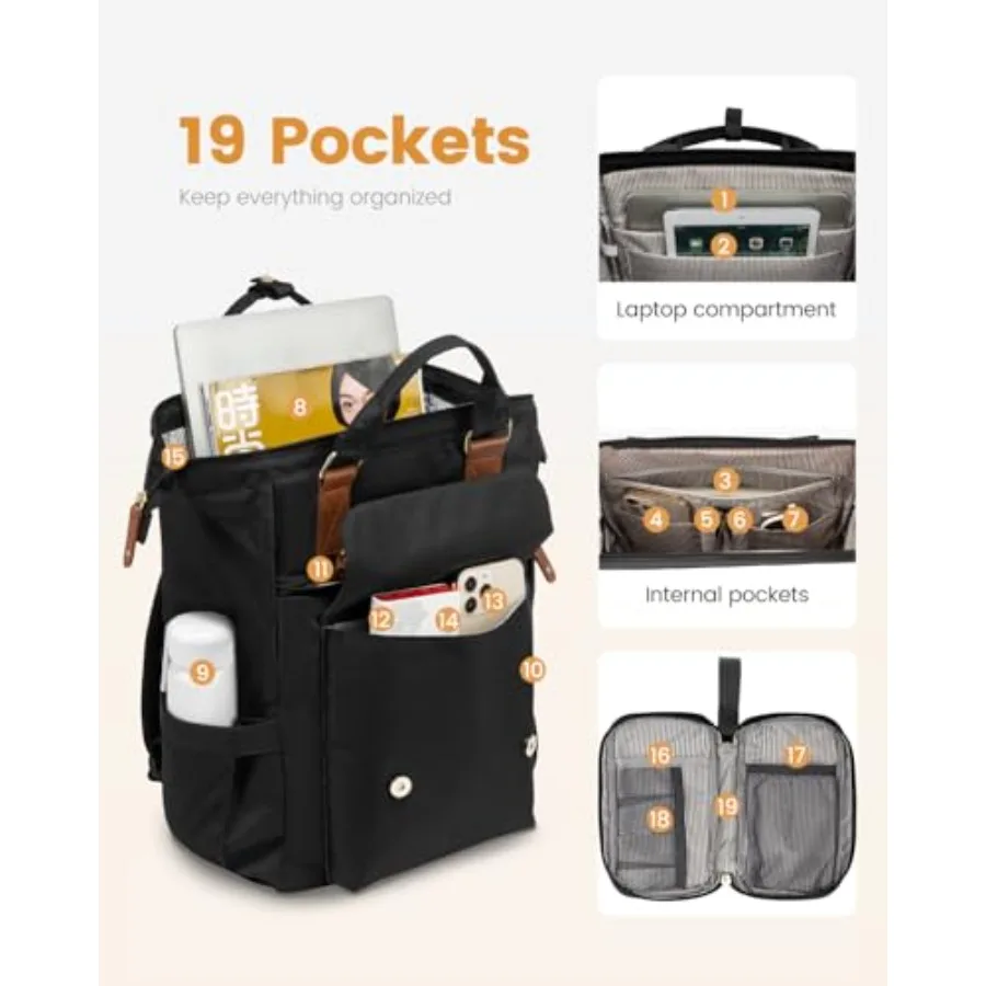 Laptop Backpack for Women, Teacher Nurse Work Laptop Bag, Waterproof Travel Backpack Purse, Business Computer Backpack, Book ba view 2