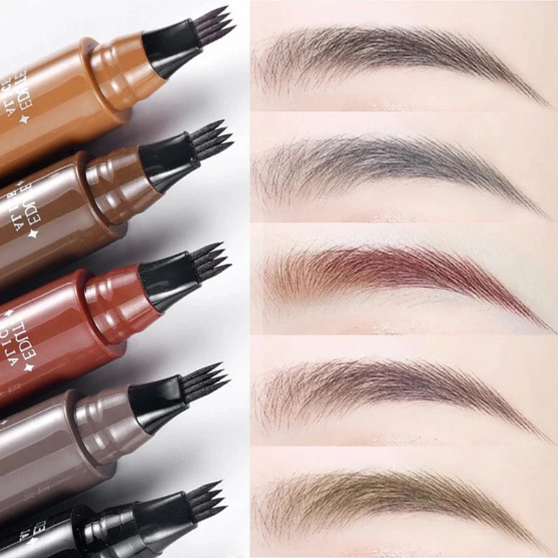 4-fach geteilter Augenbrauenstift, 5 Farben, langanhaltend, wasserfest, hochpigmentiert, einfach aufzutragender flüssiger Augenbrauen-Make-up-Stift