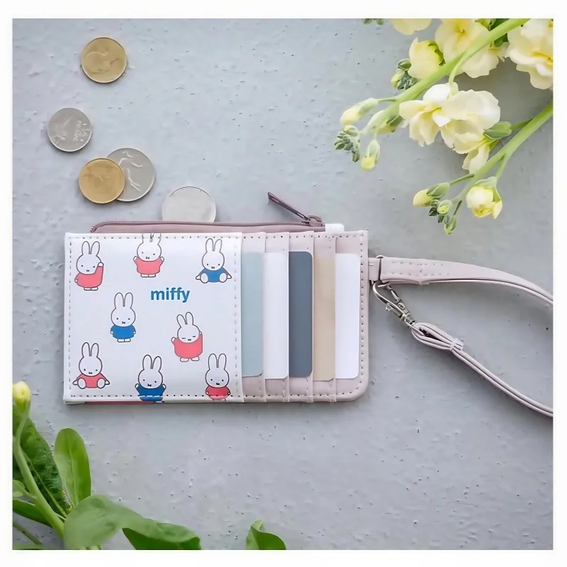 Kawaii Miffy Card Holder Cute Cartoon Print Multi Card Slots ID Bag Coin Purse Portable Storage Bag Card Case Daily Wallet Gift