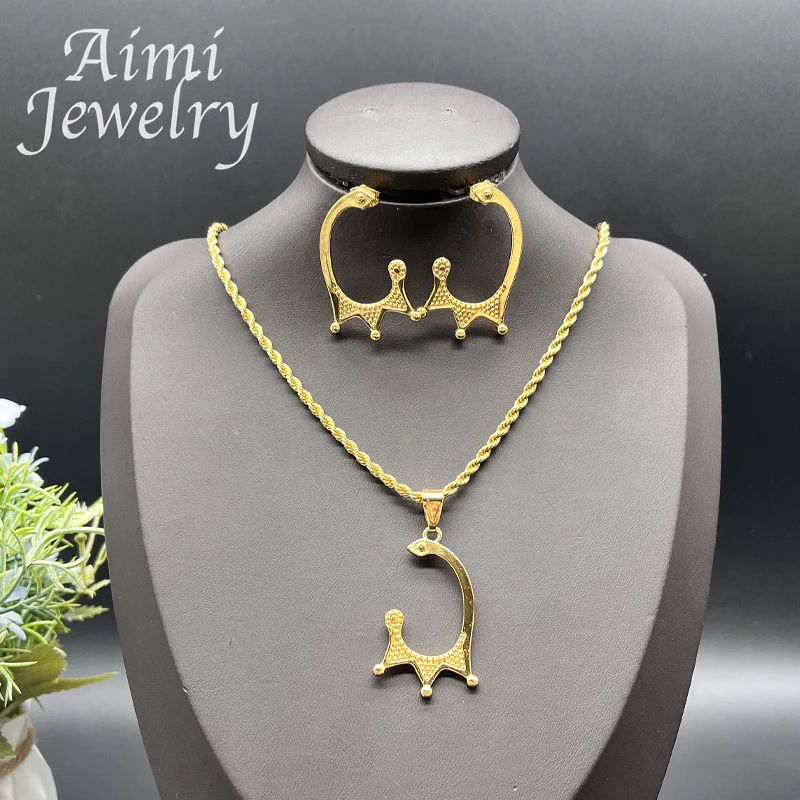 Exquisite Original 18K Gold Plated Jewelry Set for Women Earrings Necklace Crown Pendant Trendy Party Dubai Bridal Wedding Gifts