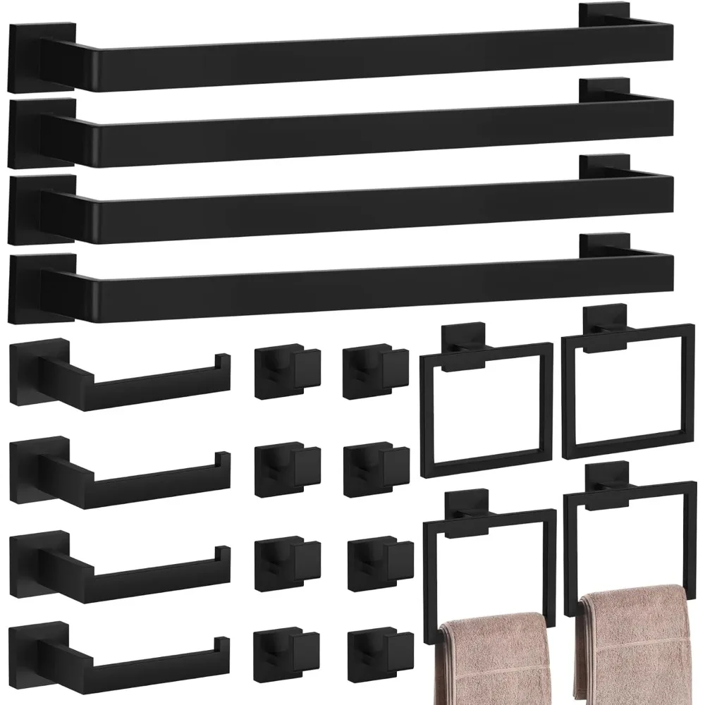 

20-Pieces Matte Black Bathroom Accessories Set, 23.6 Inch Bath Towel Bar Set, SUS 304 Stainless Steel Bathroom Hardware Set