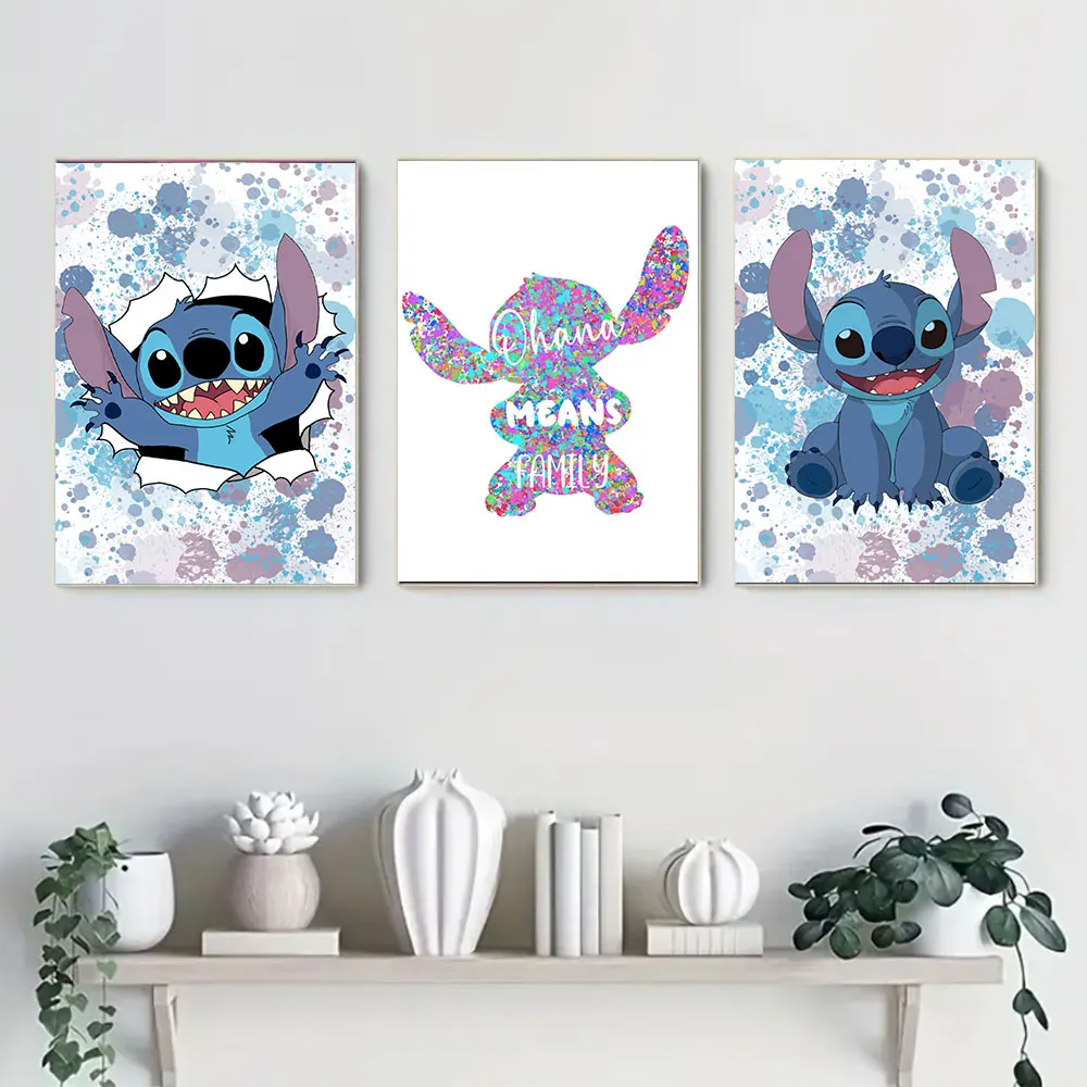 Disney Stitch Ohana Poster Wall Set of 3 Children's Playroom Canvas Painting Living Room Mural Modern Bedroom Art Home Decorativ