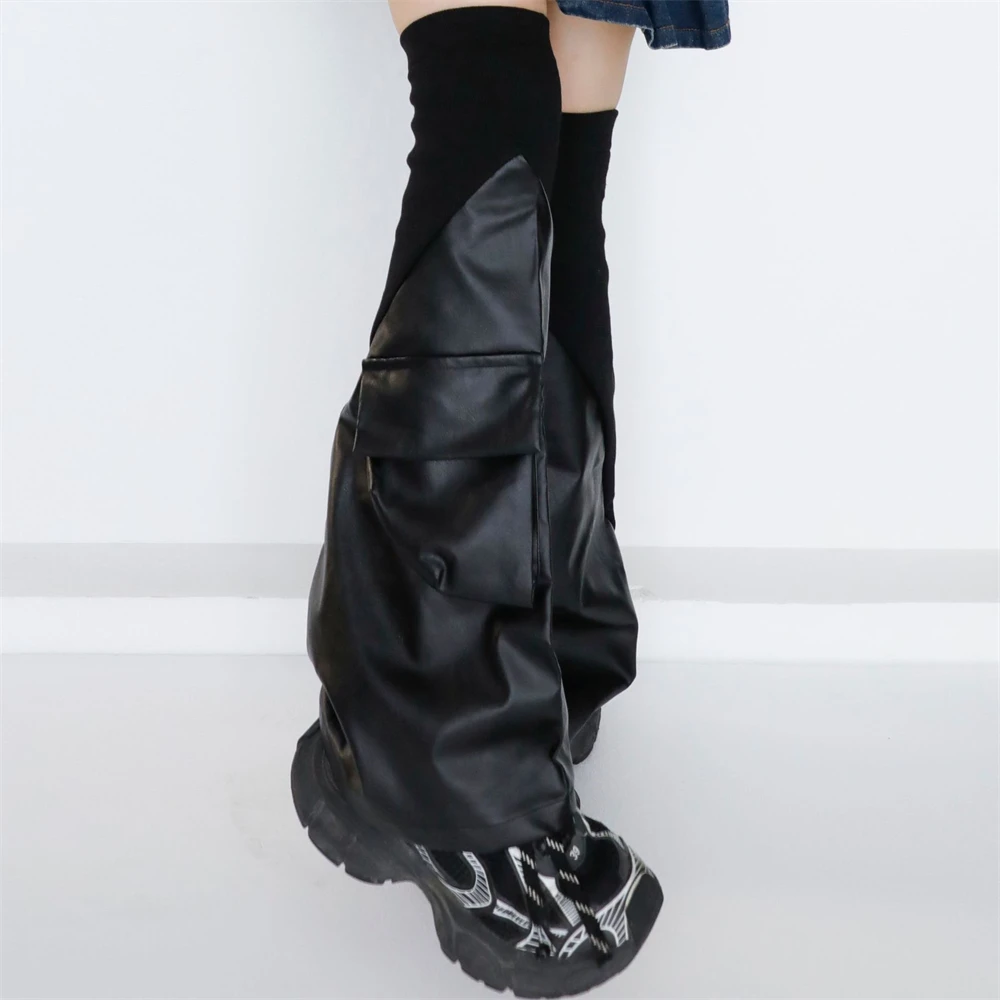 Over-the-knee Long PU Patchwork Leggings Socks Y2K Hot Girls Dancing Stockings Women Leg Warmers Gothic Harajuku Streetwear Gift