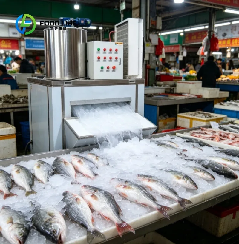 Flake Ice Machine Commercial Ice Flaker Stainless Steel Ice Maker for Restaurant Bar Seafood Cooling Storage Equipment