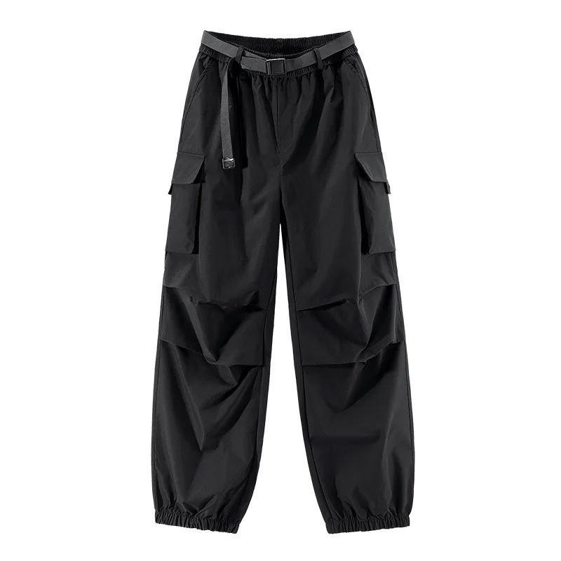 

Black Cargo Autumn Winter Fleece Lined Hiking American Style Functional Trendy Paratrooper Pants Men's