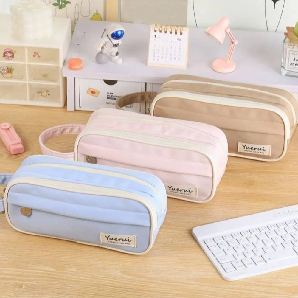 3-layer Macaron Pencil Case Double Zipper Large Capacity Portable Pen Case Waterproof Korean Stationery Storage Bag Kids Gift