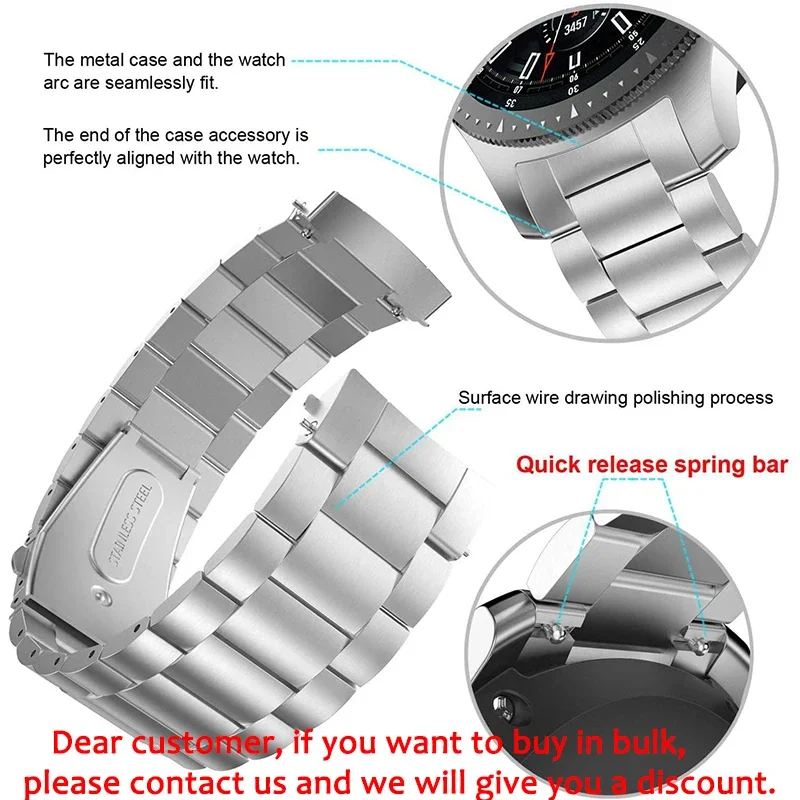 20mm 22mm Metal Band for Samsung Galaxy Watch 7 6 5 4 5Pro 40/44mm 6 Classic 43mm 47mm Stainless Steel Strap for Huawei GT5 4Pro